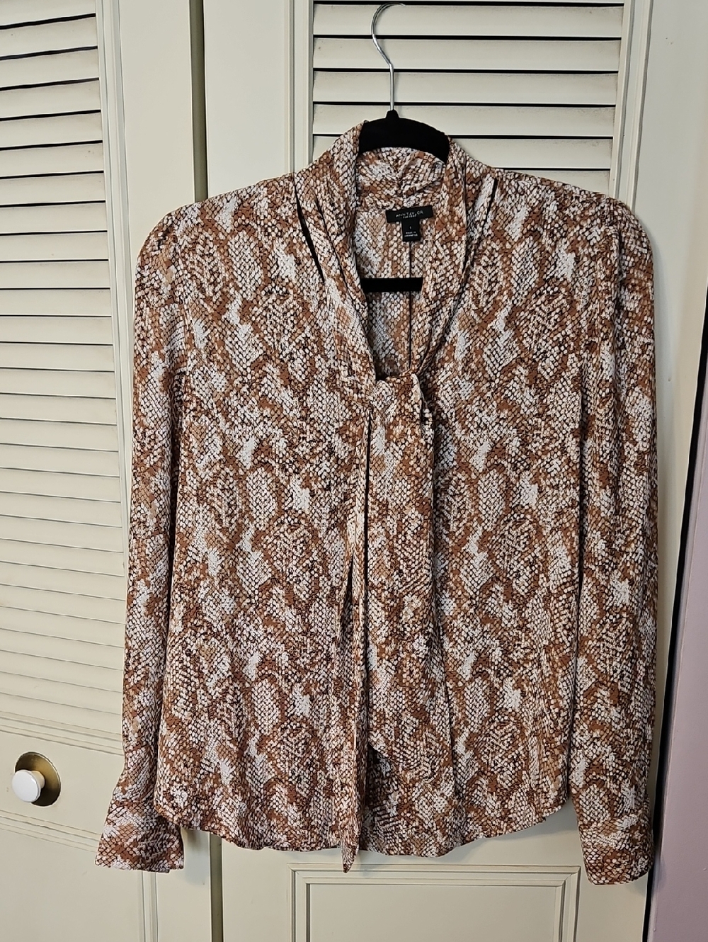 Ann Taylor Factory Brown and Cream Snake-Print Blouse